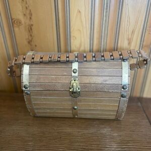 Vintage Wooden Clutch with Metal Accents, Made in Japan unique rare